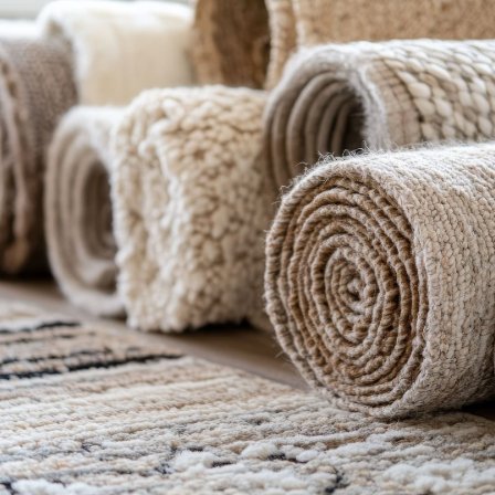 Rolls of carpet flooring