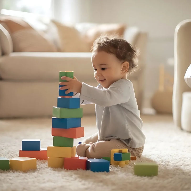 Toddler playing on a soft carpet floor