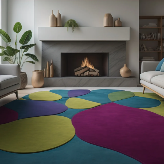 Unique colorful area rug in Portland home
