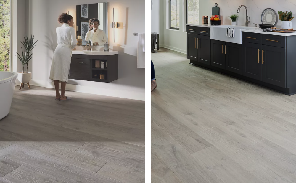 BelleLuxe Waterproof Flooring in a luxurious open concept bathroom