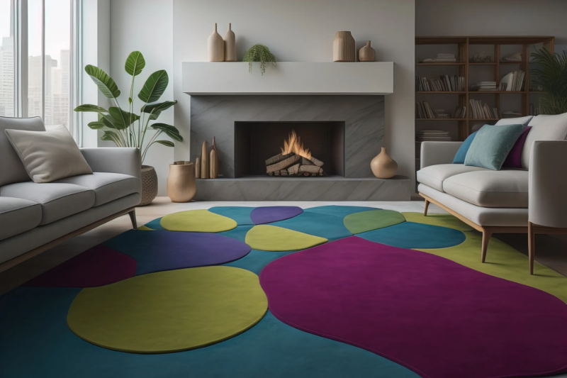 Unique colorful area rug in Portland home