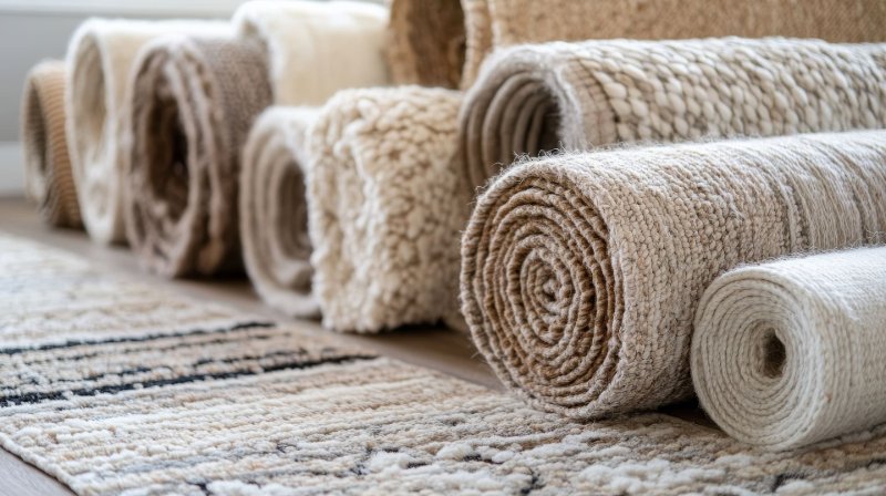 Rolls of carpet flooring